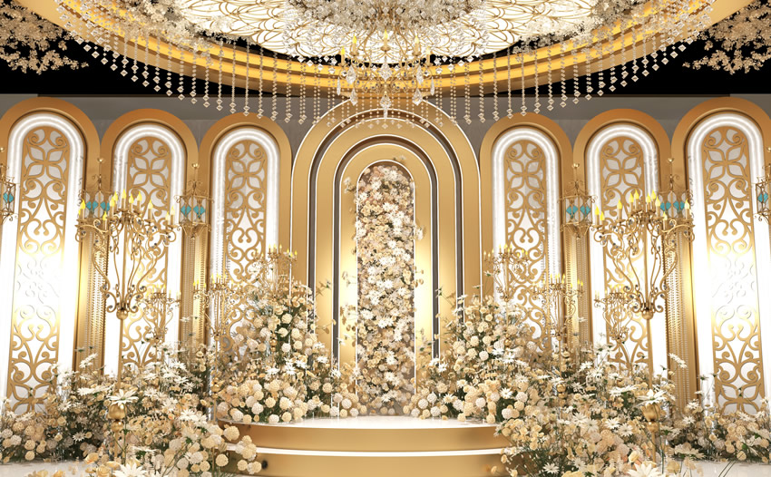 岚山香槟色调婚礼堂效果展示